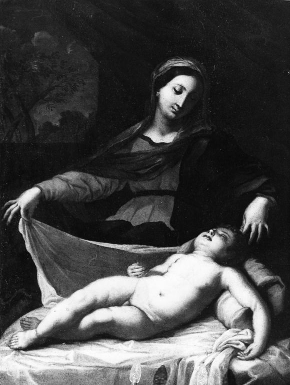 Madonna con Bambino dormiente (dipinto) - ambito bolognese (sec. XVII)