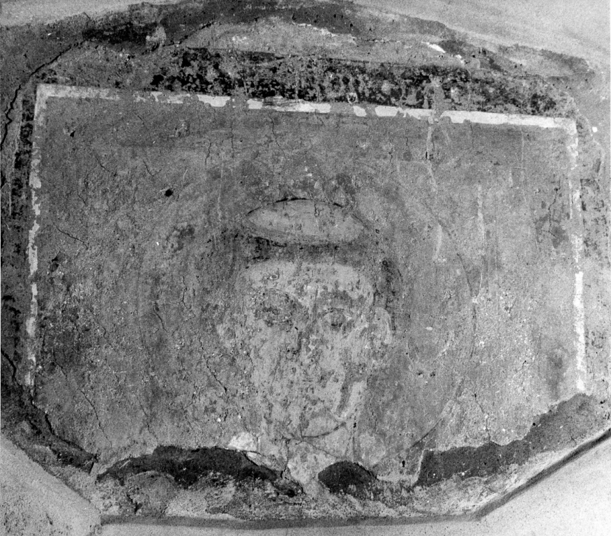 testa di santo diacono (dipinto, frammento) - ambito laziale (secc. XIII/ XIV)