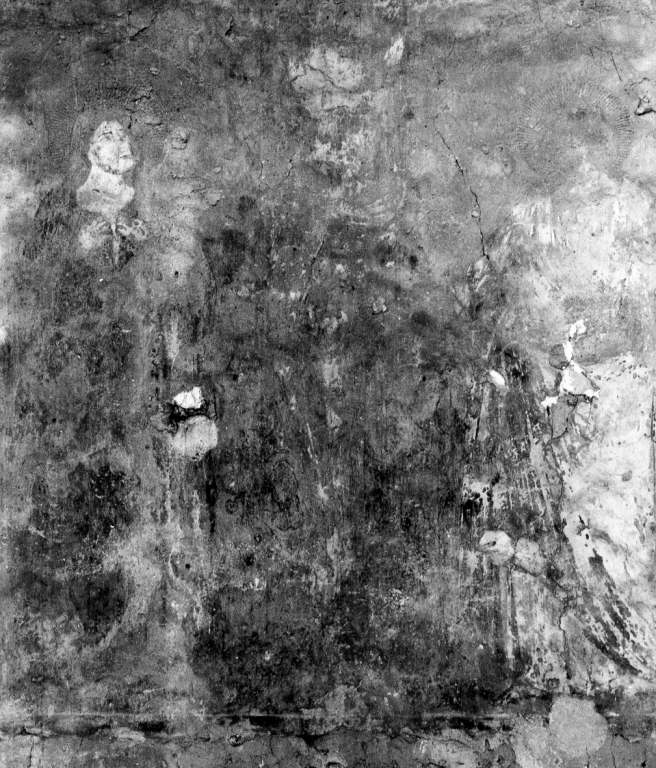 Cristo crocifisso tra due santi (dipinto, frammento) - ambito laziale (sec. XIV)