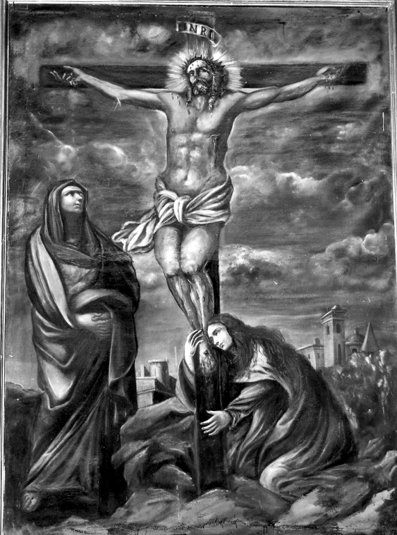 Cristo crocifisso con Madonna e Santa Maria Maddalena (dipinto) - ambito reatino (prima metà sec. XX)