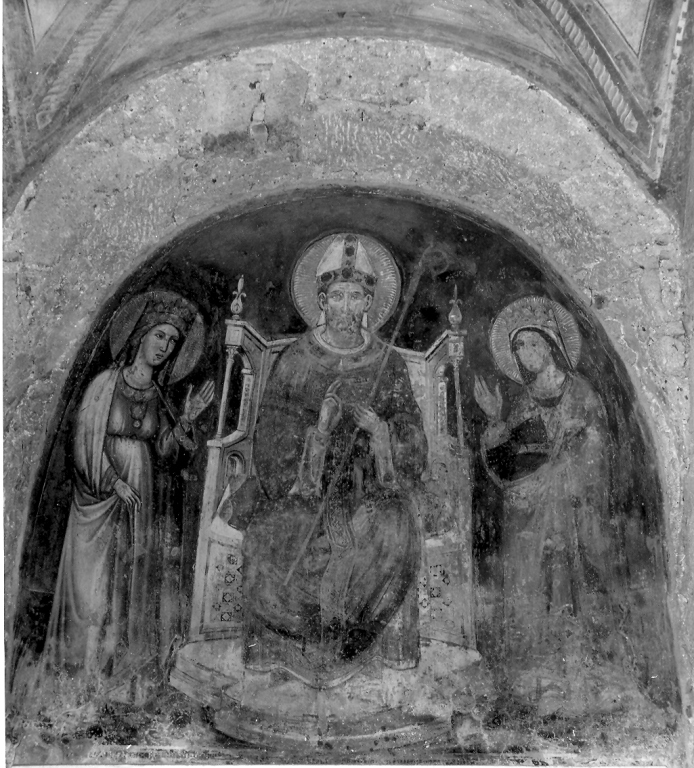 San Pietro d'Anagni in cattedra e due sante (dipinto) di Cavallini Pietro (attribuito) (sec. XIV)