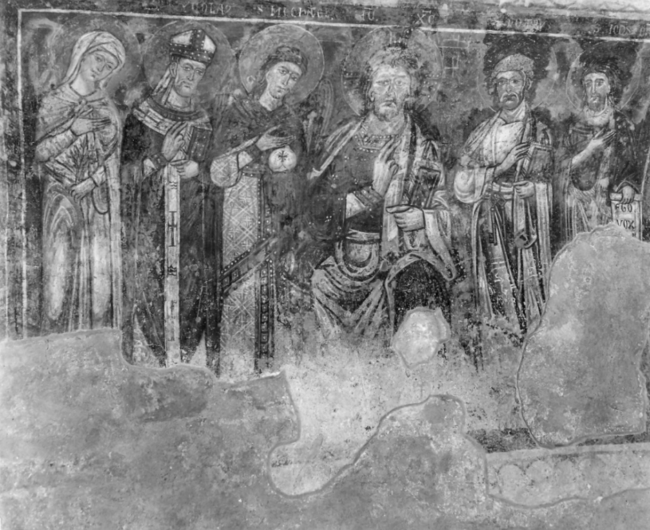 Cristo tra Santi e donatori (dipinto) di Maestro di San Pietro in Vineis (prima metà sec. XIII)