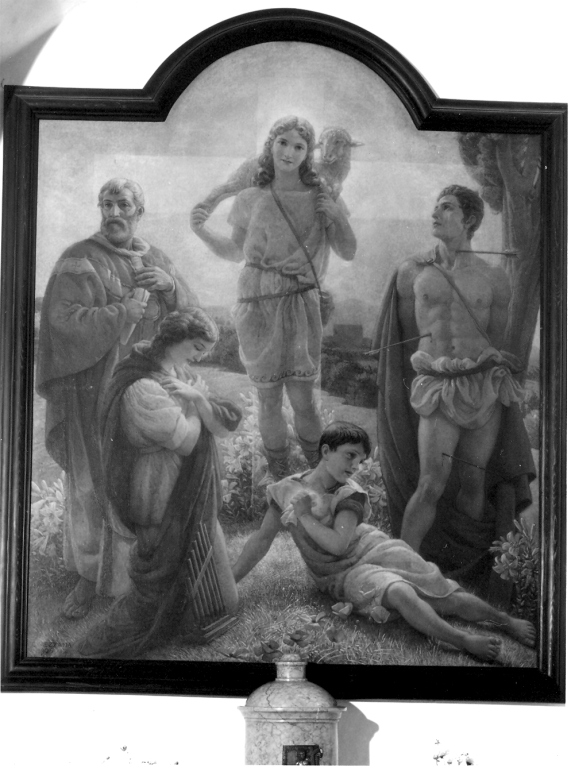 Buon Pastore e santi (dipinto) di Mezzana Corrado (sec. XX)