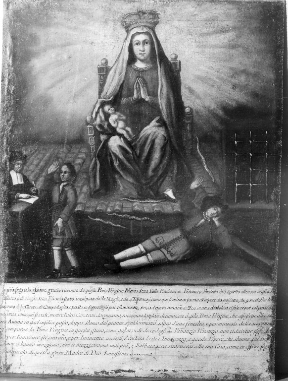 Madonna con bambino appare in sogno a Venanzio Proietto (dipinto) - ambito romano (inizio sec. XVIII)