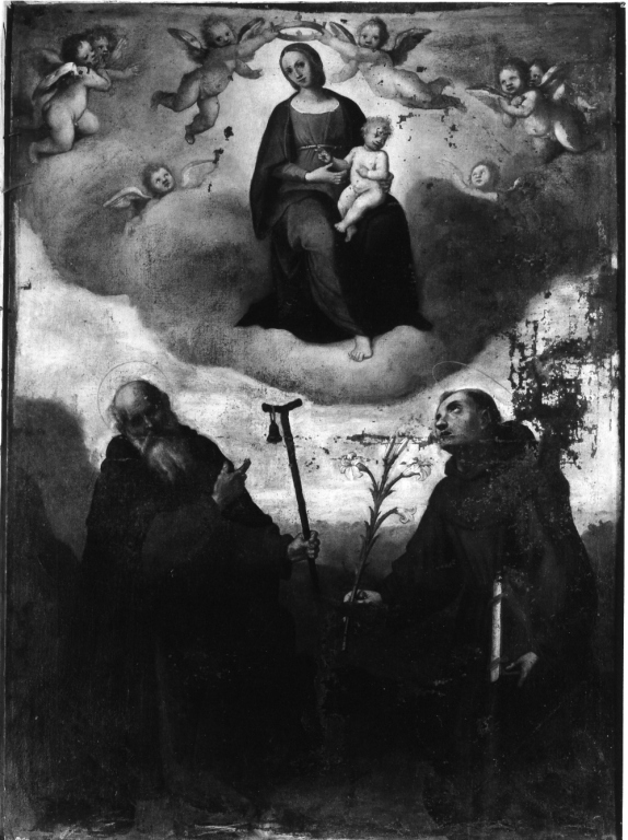 apparizione della Madonna con Bambino ai santi Antonio abate e Antonio da Padova (dipinto) - ambito umbro-laziale (seconda metà sec. XVII)