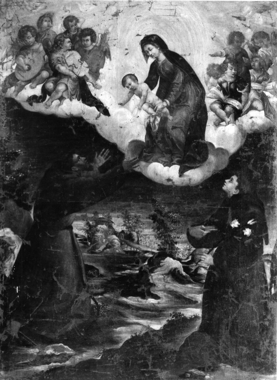 Apparizione della Madonna con Bambino ai santi Antonio da Padova e Francesco d'Assisi (dipinto) - ambito viterbese (prima metà sec. XVII)
