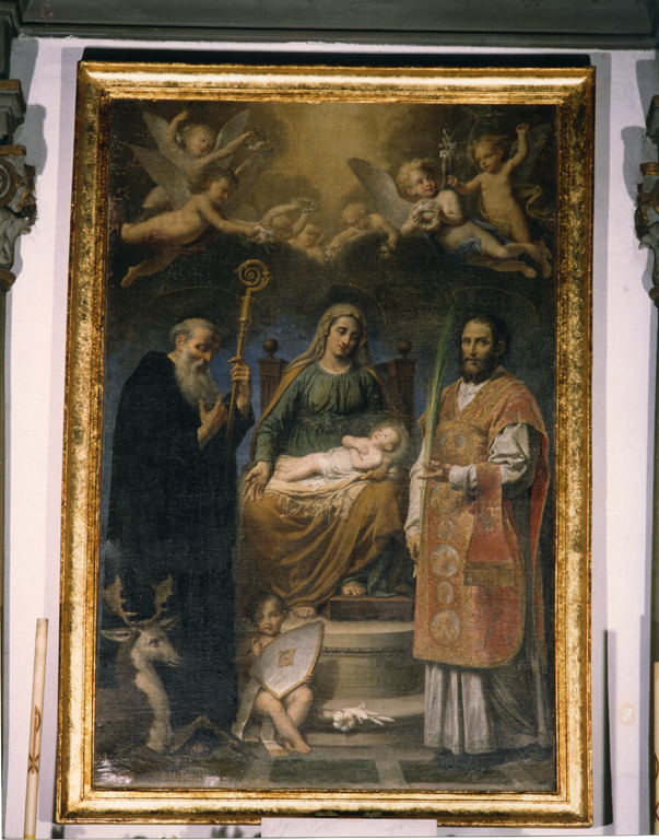 Sant'Anna con la Vergine Bambina fra Sant'Egidio e Valentino (dipinto) di Giorgini Andrea (sec. XIX)