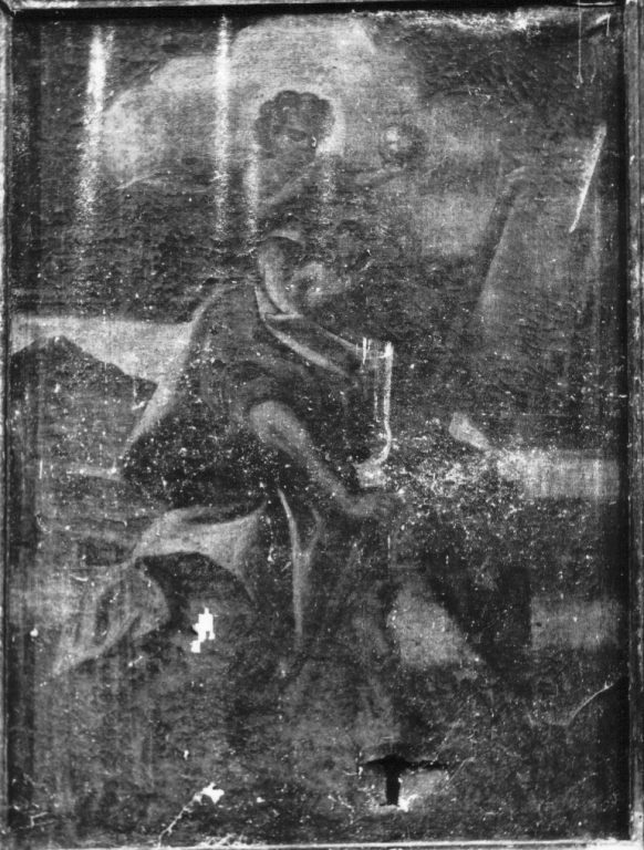 San Cristoforo guada il fiume con Gesù Bambino sulle spalle (dipinto) - ambito abruzzese (sec. XVII)