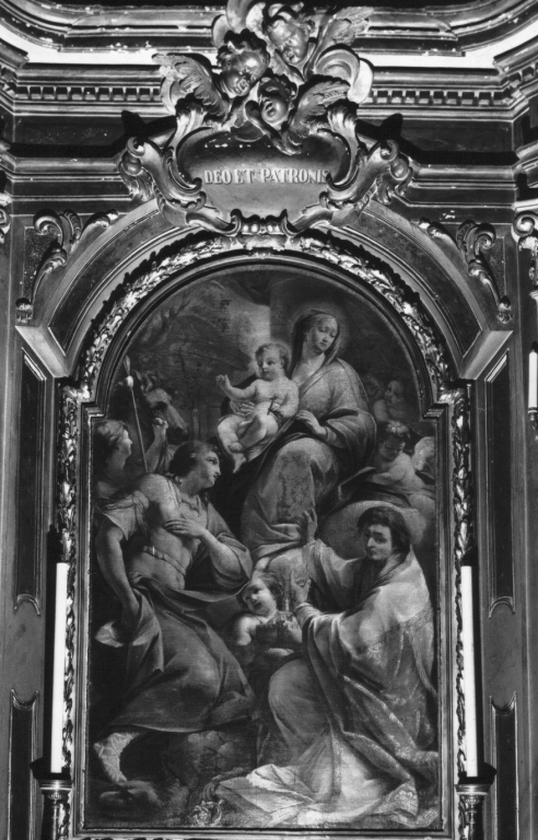 Madonna con Bambino e angeli tra San Giorgio e Sant'Emidio (dipinto) - ambito romano (fine sec. XVII)