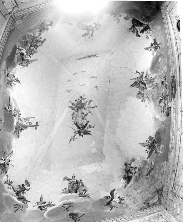 Lo Spirito Santo illumina le quattro parti del mondo. Virtù teologali. Grottesche (decorazione pittorica) di Coccetti Liborio (maniera) (seconda metà sec. XVIII)