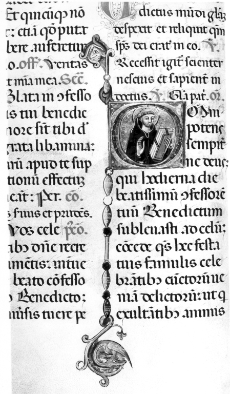 S. Benedetto e decori (miniatura, serie) - ambito laziale (sec. XIV)