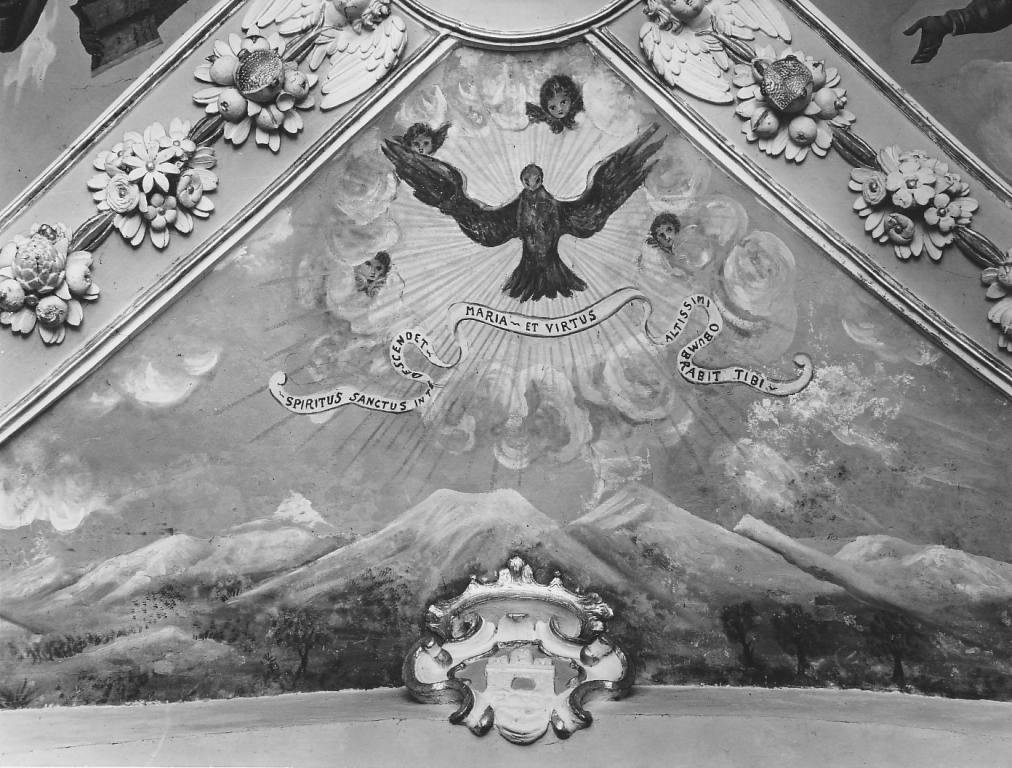 colomba dello Spirito Santo e cherubini (dipinto) - ambito laziale (ultimo quarto sec. XVII, secc. XIX/ XX)