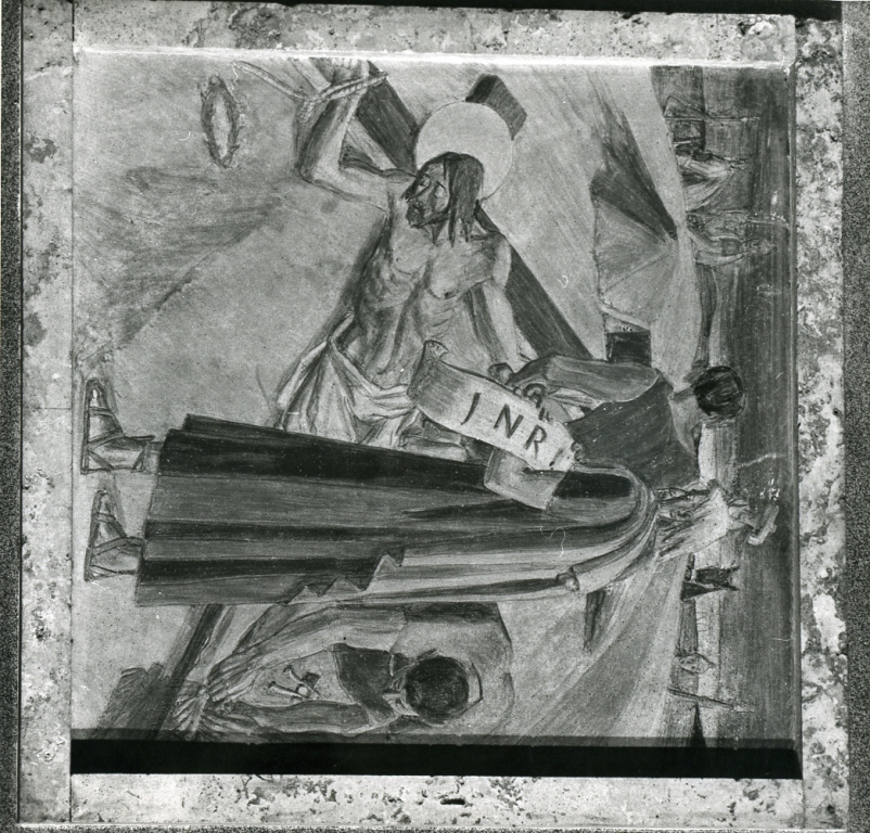 stazione XI: Gesù inchiodato alla croce (dipinto) di Papi Federigo (sec. XX)