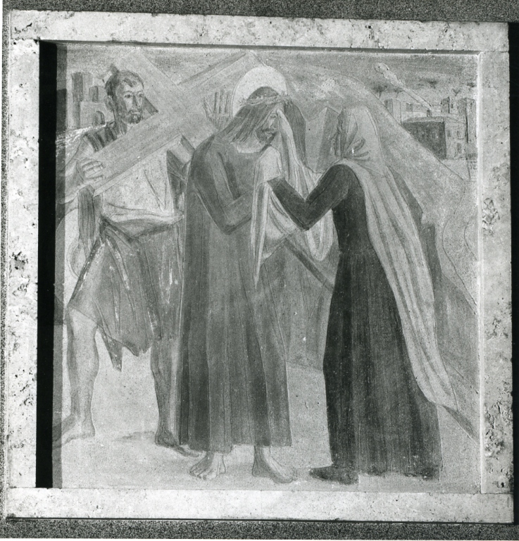 stazione VI: Gesù asciugato dalla Veronica (dipinto) di Papi Federigo (sec. XX)