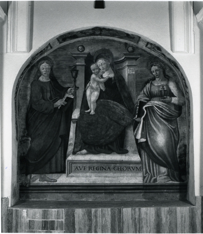 Madonna in trono tra San Giovanni Evangelista e Santa Maria Maddalena (dipinto) di Pomponius (sec. XVI)