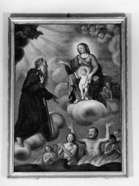 Sant'Antonio abate intercede presso la Madonna con il Bambino per le anime purganti (dipinto) - ambito napoletano (metà sec. XVIII)