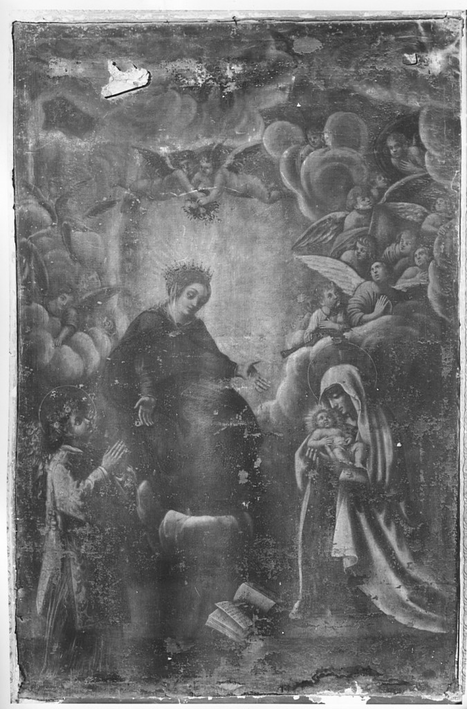 Santa Francesca Romana riceve Gesù Bambino dalla Madonna (dipinto) - ambito laziale (sec. XVII)