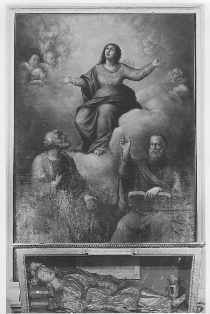 Madonna in gloria tra i santi Pietro e Paolo (dipinto) - ambito laziale (inizio sec. XVII)