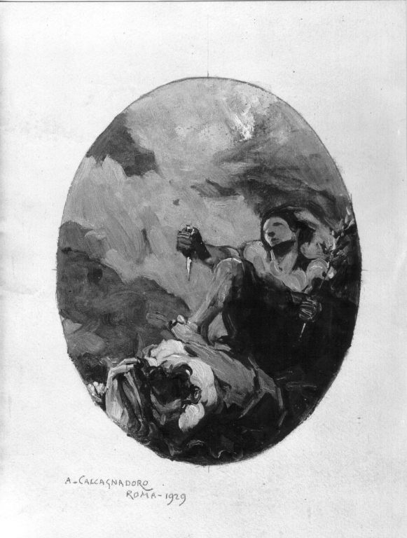 uccisione (dipinto) di Calcagnadoro Antonino (sec. XX)