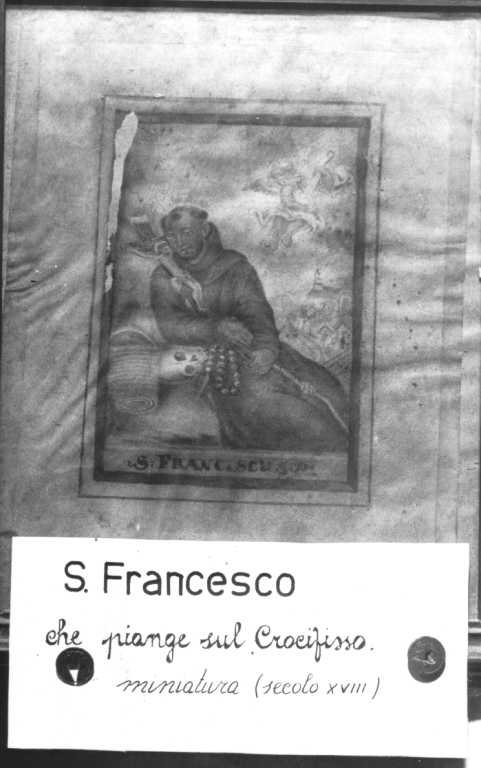 San Francesco d'Assisi abbraccia Cristo crocifisso (dipinto) - ambito laziale (fine/inizio secc. XVII/ XVIII)