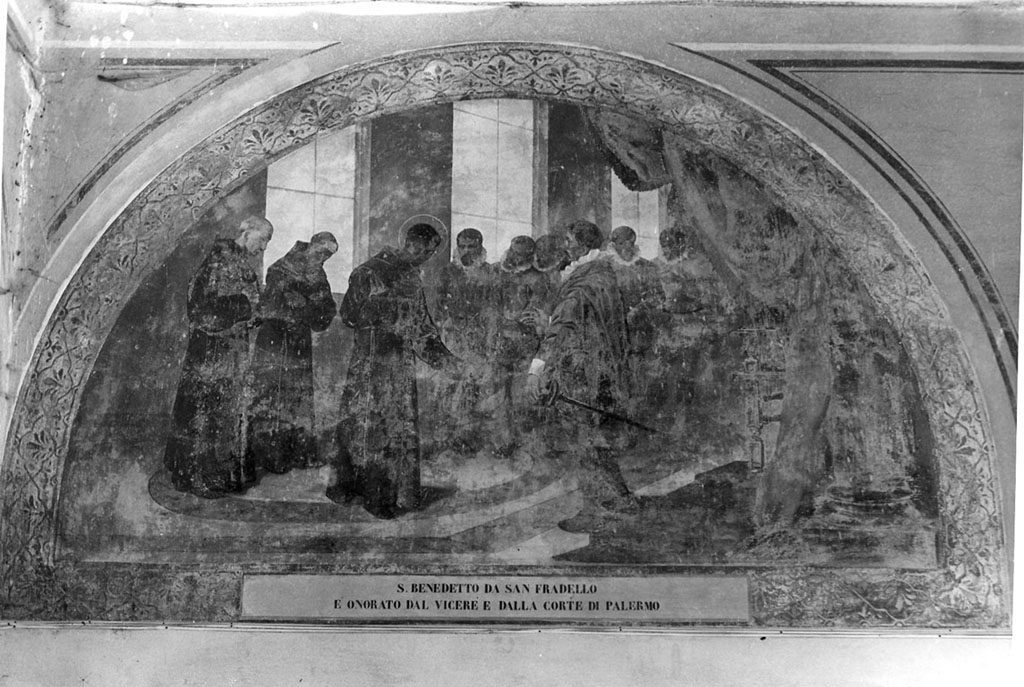 San Benedetto da San Fratello è onorato dal Vicerè e dalla corte di Palermo (dipinto, ciclo) di Grillotti Ludovico (sec. XX)