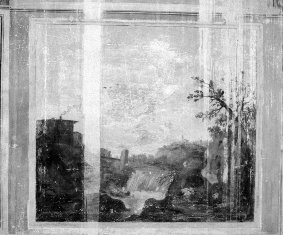 paesaggio con cascata (dipinto) - ambito romano (prima metà sec. XVIII)