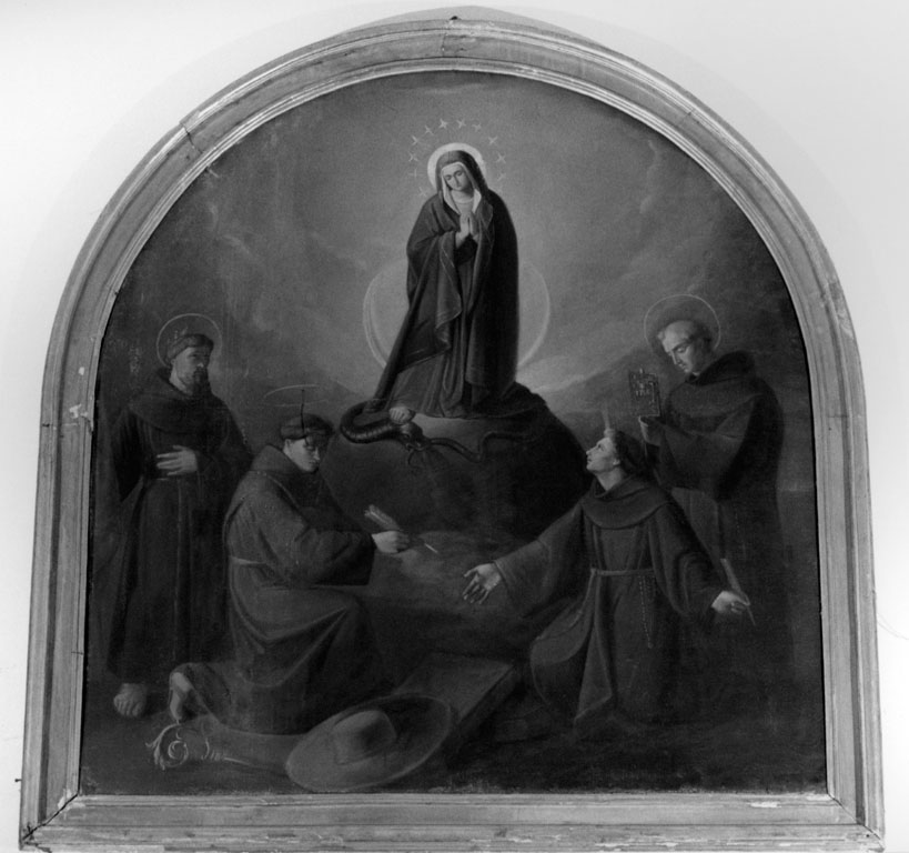 Madonna in gloria con tre santi e un beato dell'Ordine Francescano (dipinto) - ambito romano-laziale (seconda metà sec. XIX)