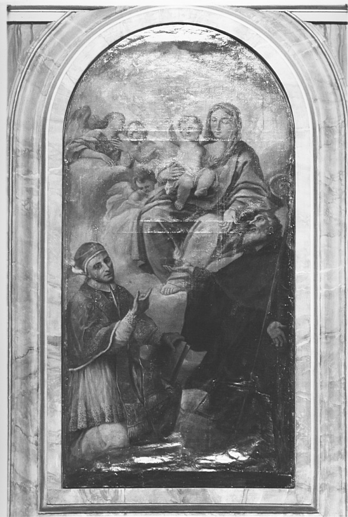 Madonna con Bambino e i santi Francesco di Paola e Carlo Borromeo (dipinto) - ambito laziale (sec. XVII)