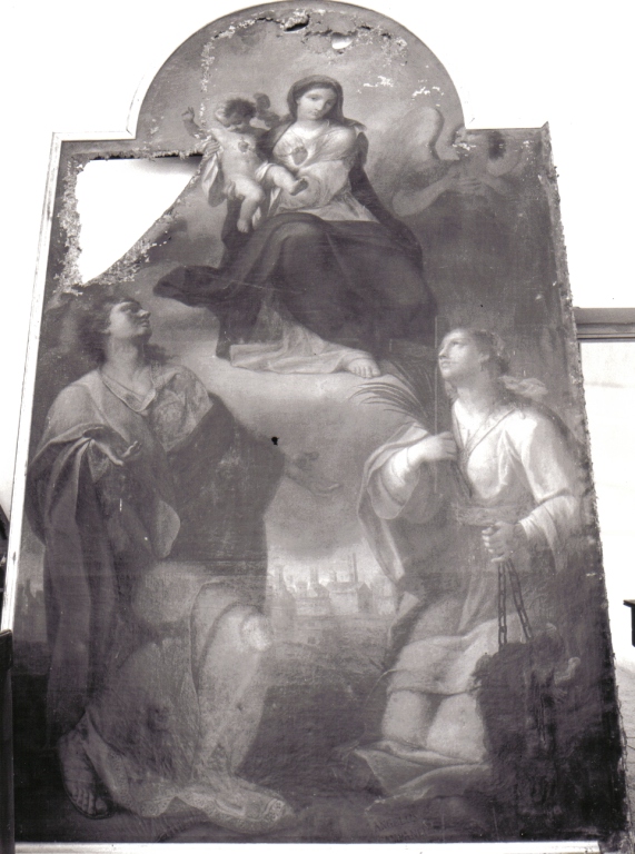 apparizione del Sacro Cuore di Gesù e Maria a San Secondiano e Santa Margherita (dipinto) di Campanella Angelo (attribuito) (sec. XVIII)
