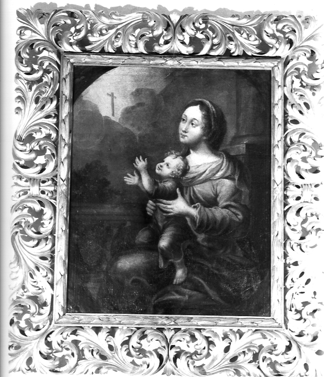 Madonna con Bambino in adorazione del crocifisso (dipinto) - ambito bolognese (seconda metà sec. XVI)