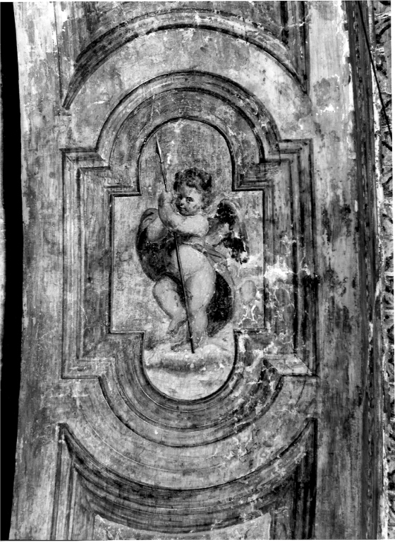 putto con lancia (dipinto) di Cianti Michelangelo (ultimo quarto sec. XIX)