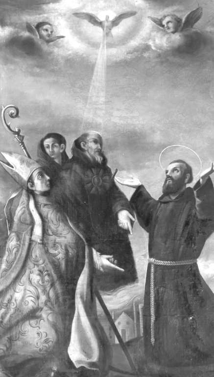 Apparizione dello Spirito Santo ai SS. Francesco, Bernardino, Euridio e Felice da Cantalice (dipinto) - ambito laziale (sec. XVIII)