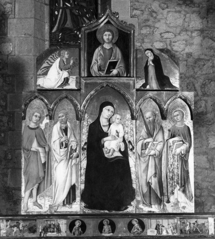 Madonna con Bambino e San Giorgio, San Pietro e Santa Cristina; Redentore; Annunciazione (polittico) di Sano di Pietro (seconda metà sec. XV)
