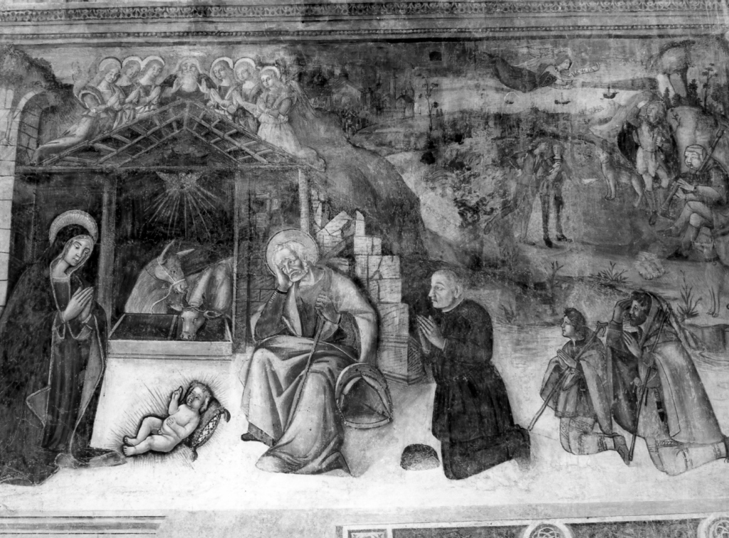 annuncio ai pastori e adorazione dei pastori (dipinto) di De Ferraris Domenico di Giovanni (fine sec. XV)
