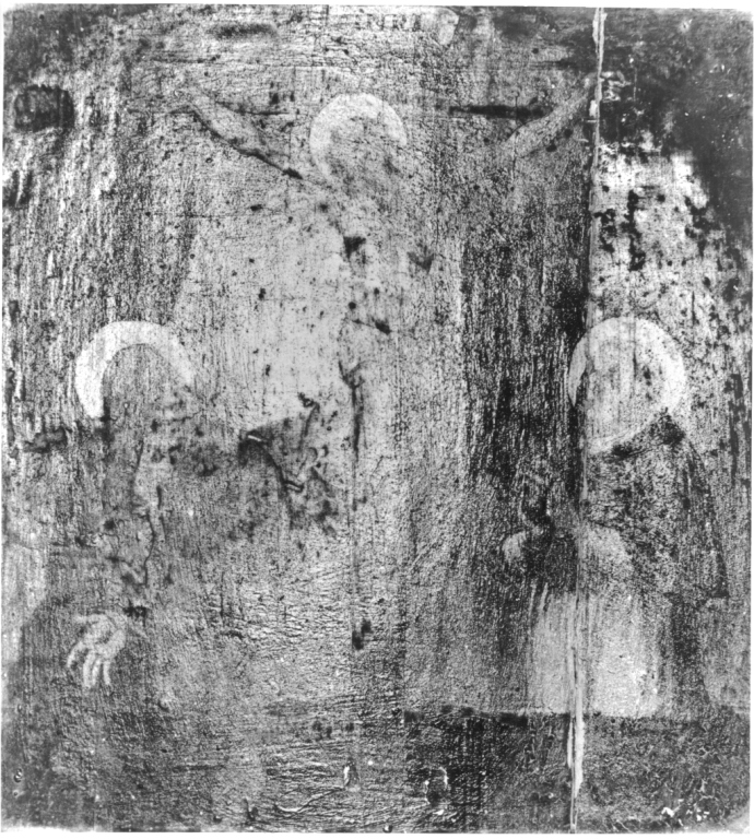 Cristo crocifisso tra i santi Carlo Borromeo e Francesco d'Assisi (dipinto) - ambito laziale (sec. XVII)