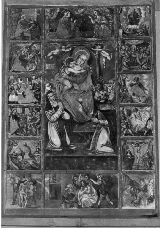 Madonna del Rosario con Santi domenicani e misteri del rosario (dipinto) - ambito Italia centro-meridionale (seconda metà sec. XVI)
