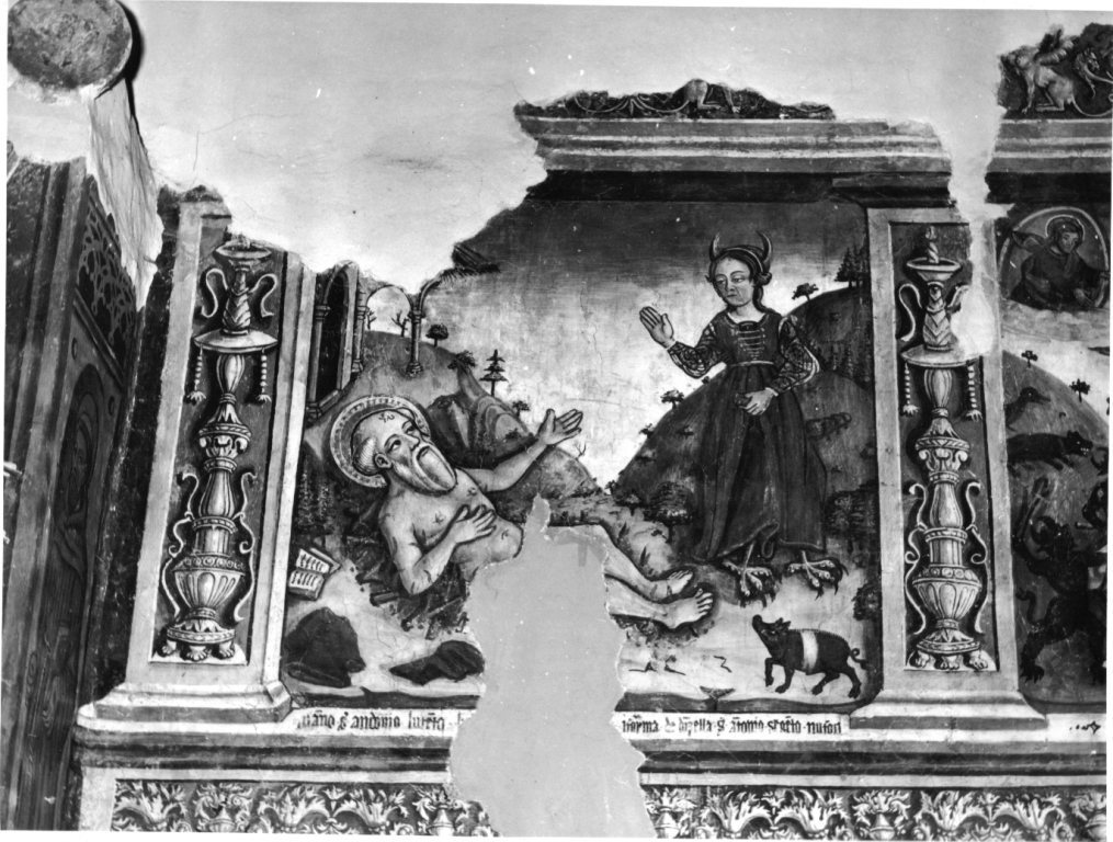 Sant'Antonio Abate tentato dal demonio in forma di donzella (dipinto, elemento d'insieme) di Cappelli Dionisio (sec. XVI)