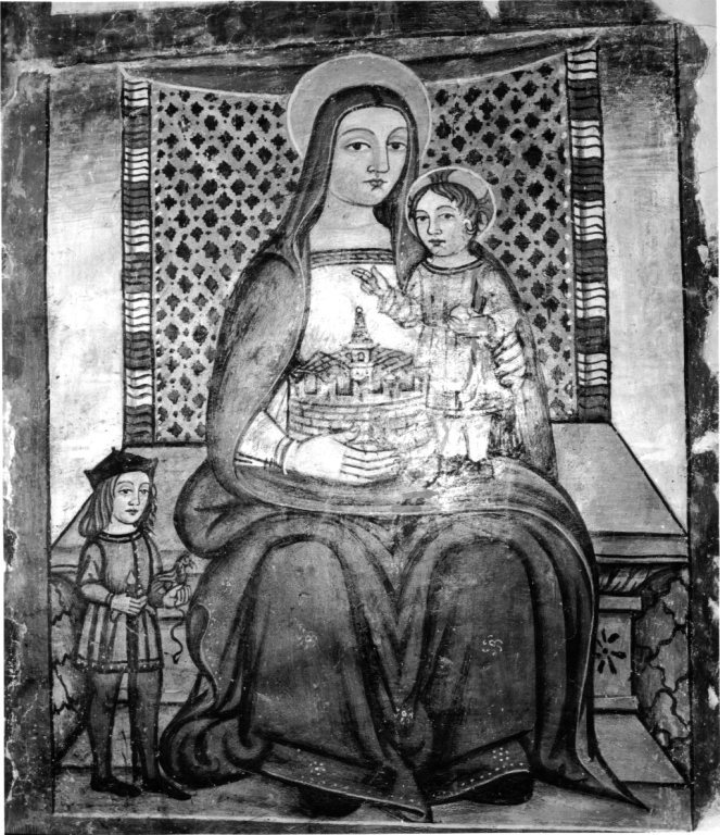 Madonna con Bambino e donatore (dipinto, complesso decorativo) - ambito laziale (metà sec. XVI)