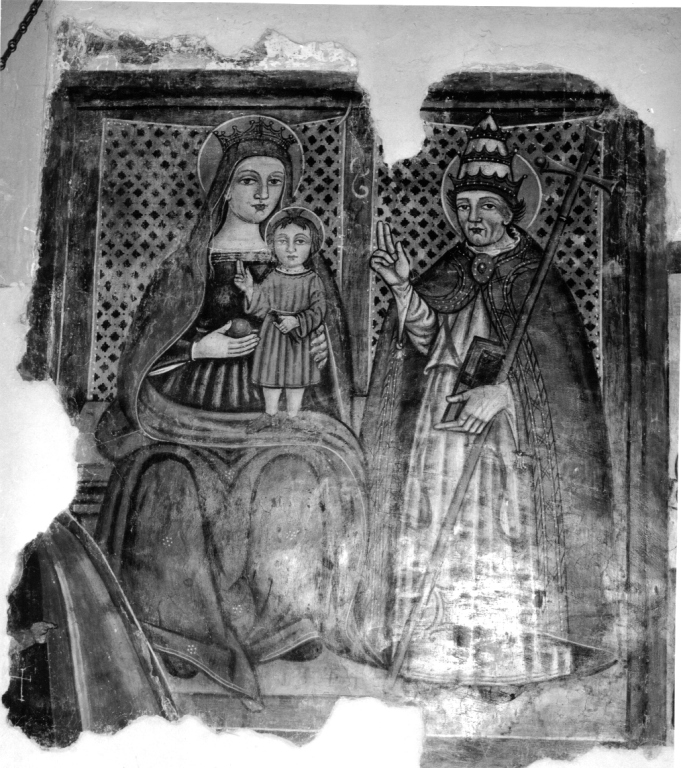 Madonna con Bambino dinanzi a San Gregorio Magno (dipinto, complesso decorativo) - ambito laziale (sec. XVI)