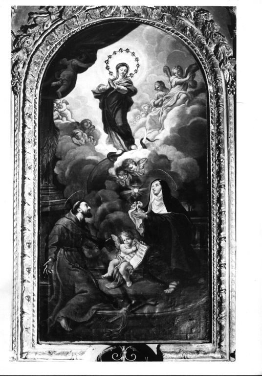 la Vergine Assunta con San Francesco e Santa Chiara (dipinto) di Ginesio (attribuito) (sec. XVIII)