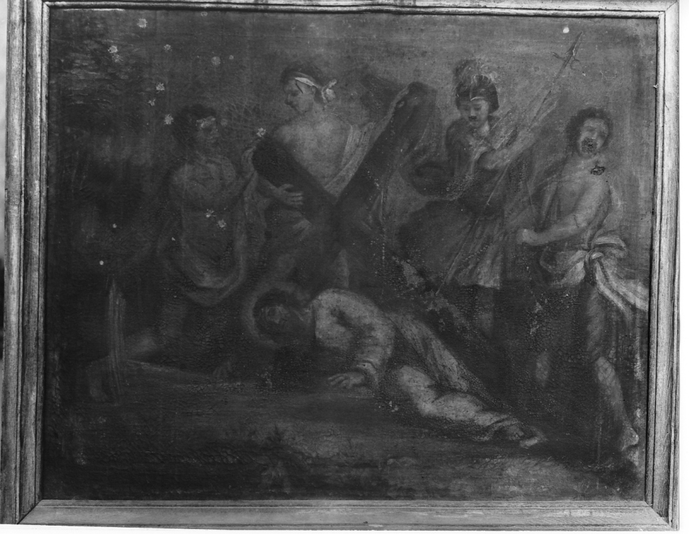 stazione III: Gesù cade sotto la croce la prima volta (dipinto) - ambito laziale (sec. XVII)