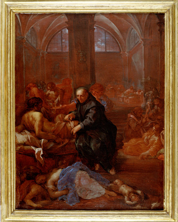 San Giovanni di Dio cura gli appestati (dipinto) di Baldi Lazzaro (secc. XVII/ XVIII)