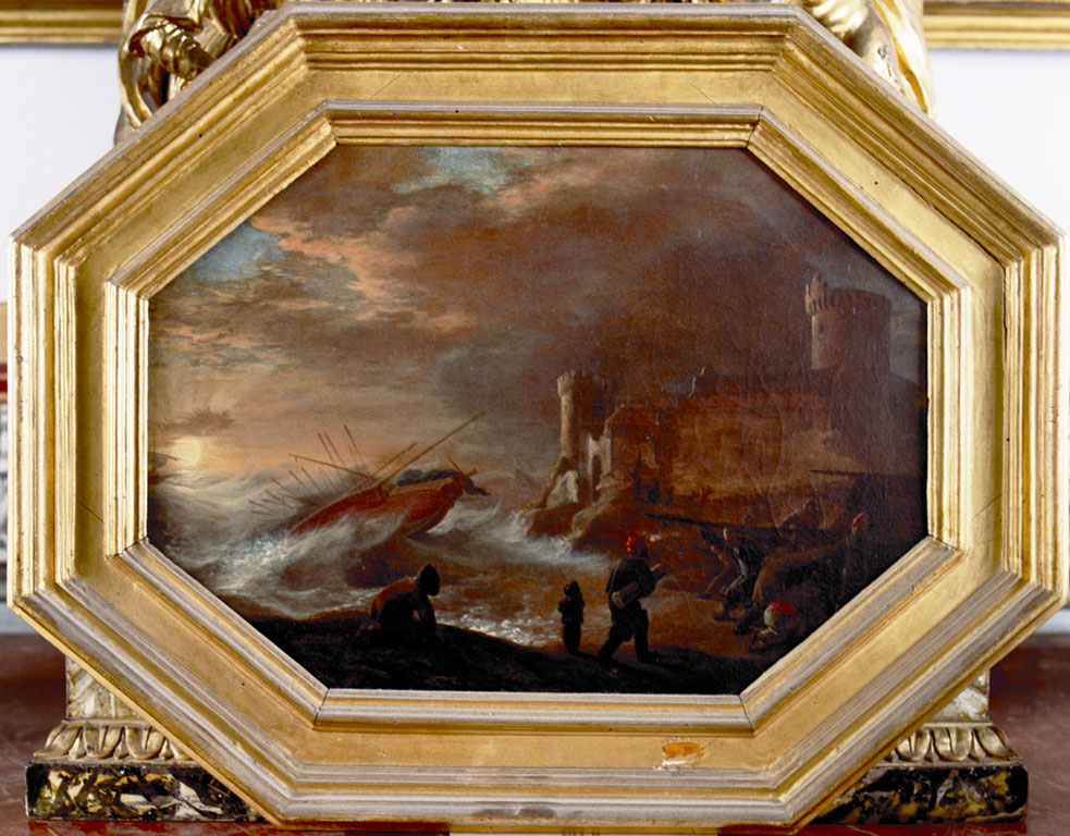 paesaggio marino con naufragio (dipinto) di Van Laer Pieter Jacobsz detto Bamboccio (secc. XVI/ XVII)