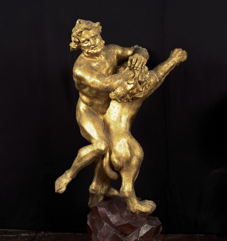 Ercole e il leone di Nemea (gruppo scultoreo) - ambito romano (sec. XVII)