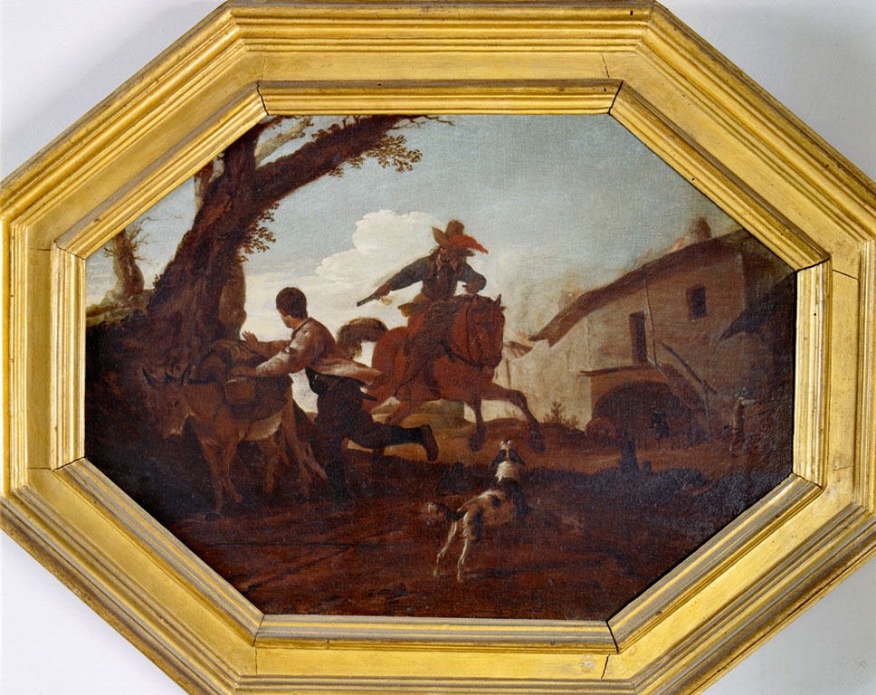 assalto al casale (dipinto) di Van Laer Pieter Jacobsz detto Bamboccio (secc. XVI/ XVII)
