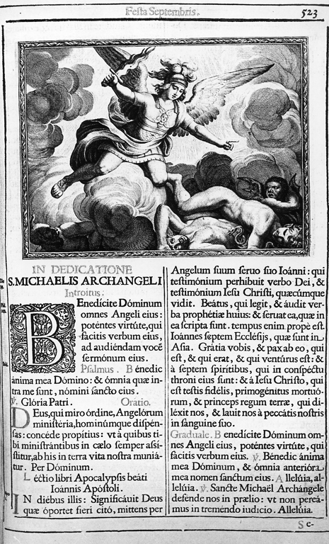San Michele Arcangelo scaccia gli angeli ribelli dal paradiso (stampa) - ambito romano (sec. XVII)