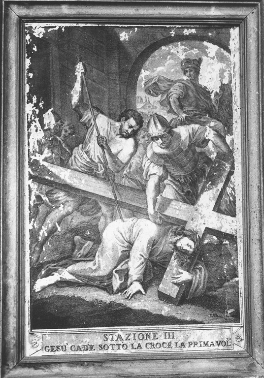 stazione III: Gesù cade sotto la croce la prima volta (stampa) di Cecchini Francesco (sec. XVIII)