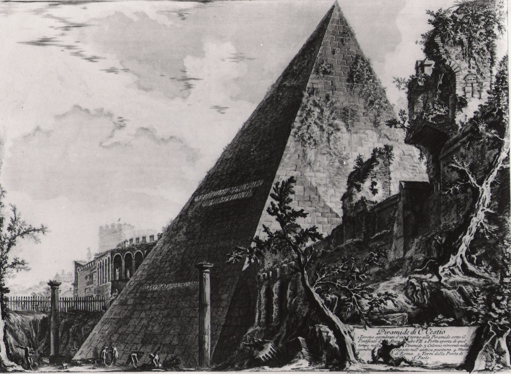 veduta della Piramide di Caio Cestio (stampa) di Piranesi Giovanni Battista (prima metà sec. XX)