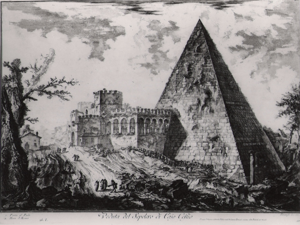 veduta della Piramide di Caio Cestio (stampa) di Piranesi Giovanni Battista (prima metà sec. XX)