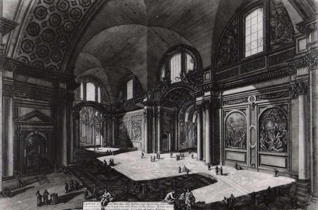 veduta interna della chiesa della Madonna degli Angeli (stampa) di Piranesi Giovanni Battista (prima metà sec. XX)
